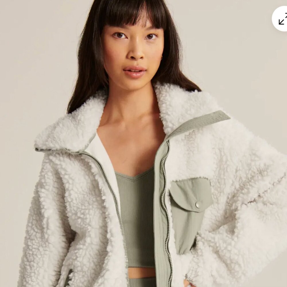 🤍🌿 Abercrombie& Fitch Full-Zip Utility White Sherpa Jacket Size M 🤍🌿 - Picture 2 of 16